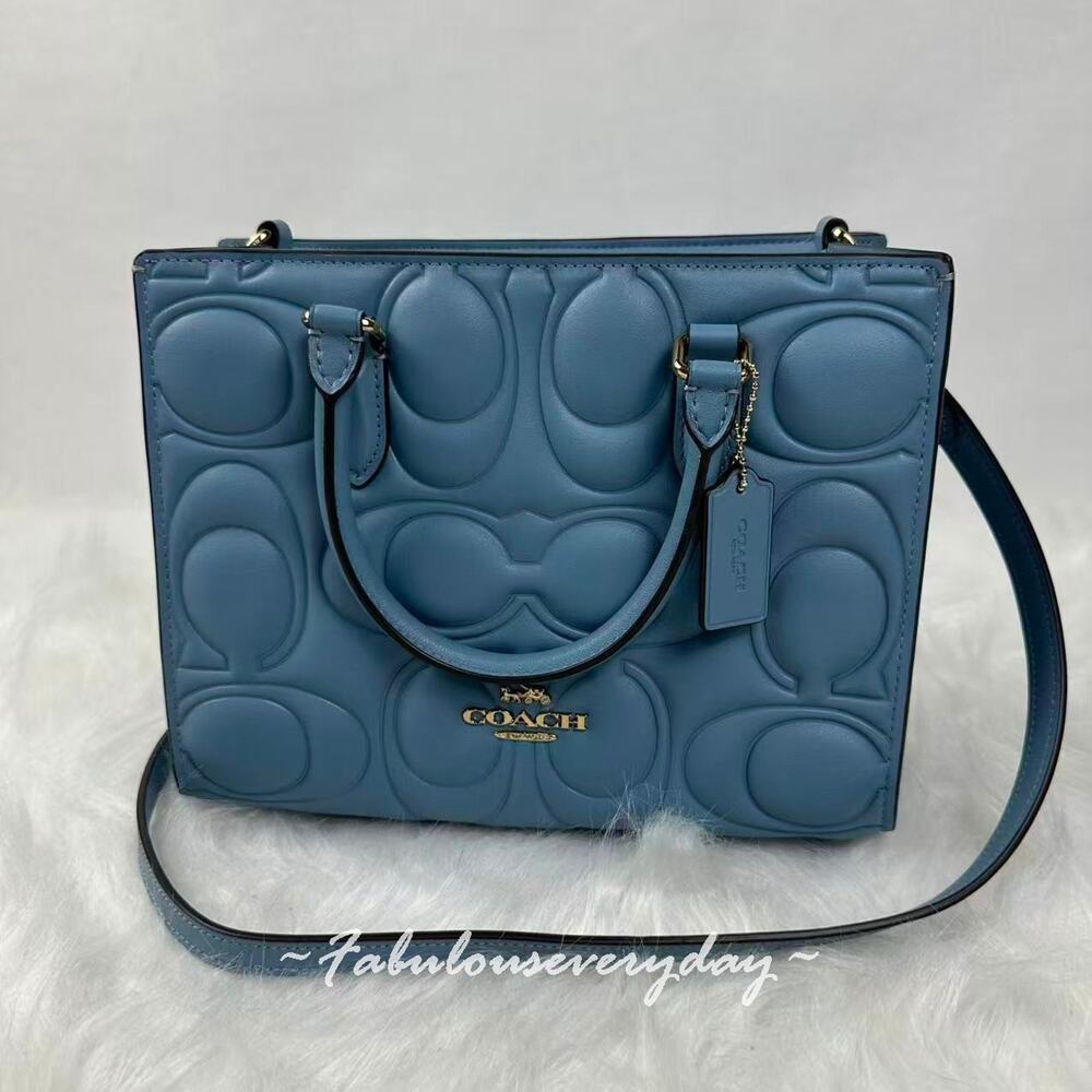 Coach Maggie Small Tote Bag Crossbody In Signature Leather/Sv/Azure CY670 NWT